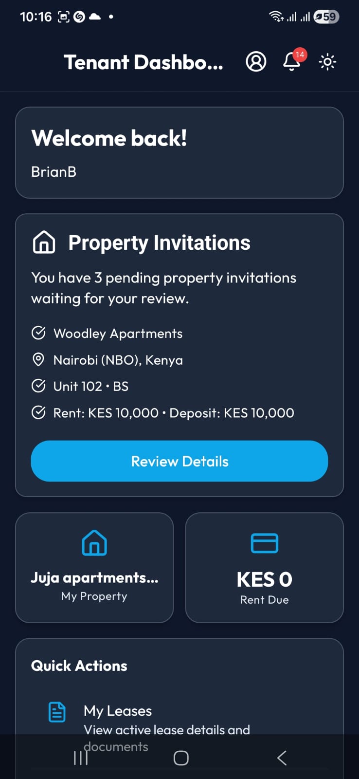 Realix mobile app — rent payment